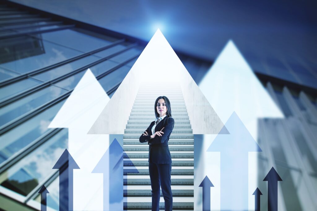 A sales and marketing professional crossing arms for career growth